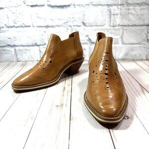 Anthro Kelsi Dagger Crestone Western Chic Snip Toe Booties Tan Leather 7.5